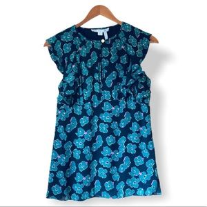 Draper James Dinah Blue Floral Rollins Blouse (0)